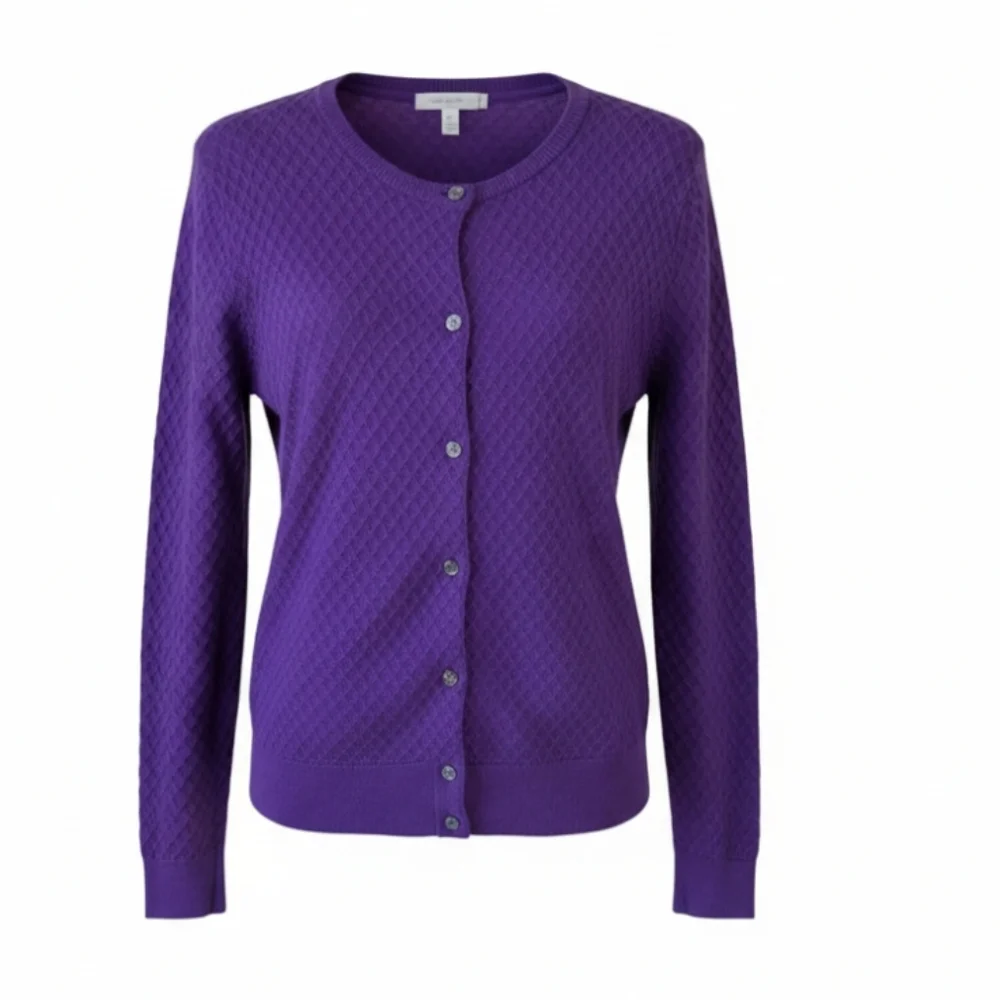 Lands End Purple Cardigan Diamond Weave Cotton Preppy Classic Sz MP